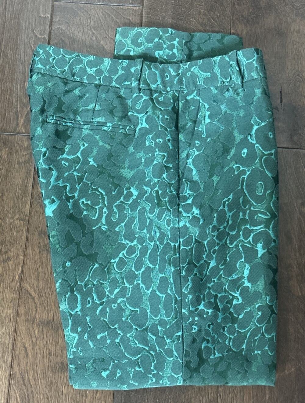 NWT J.Crew Evergreen Jacquard Green Black Metallic Patio Martie Pants Size 4